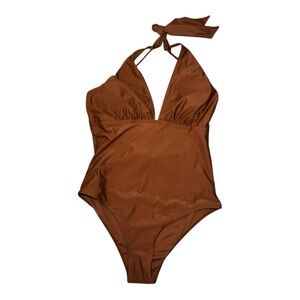 CUPSHE Brown One Piece Swimsuit with Plunging V-Neck L NWT